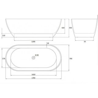 Ванна мрамор с щелевым сливом Аквастоун Бали 180х80 цвет белый